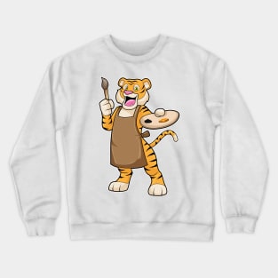 Tiger at Painting with Paint & Brush Crewneck Sweatshirt